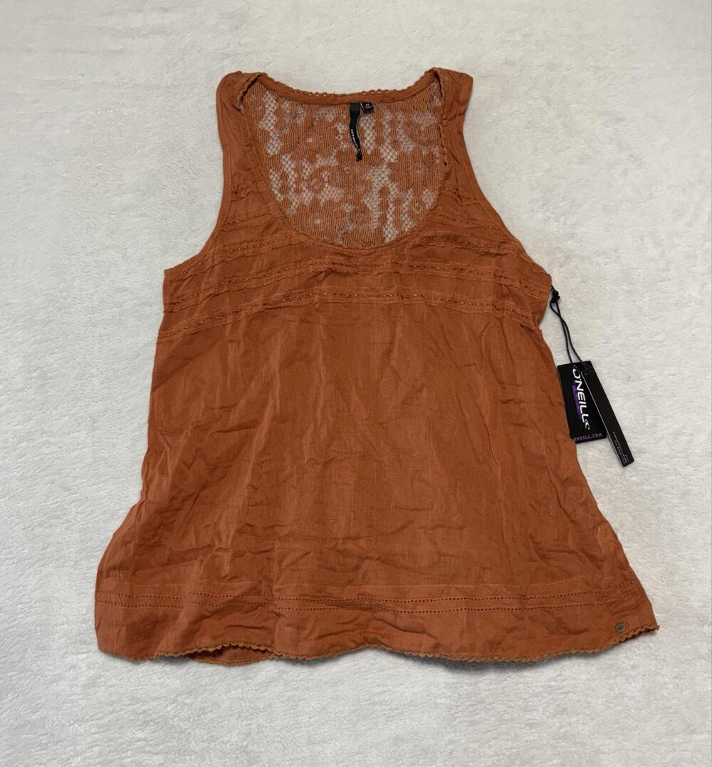 O'Neill Tank Top Juniors Medium Orange Lace Crochet Back Cotton Camisole